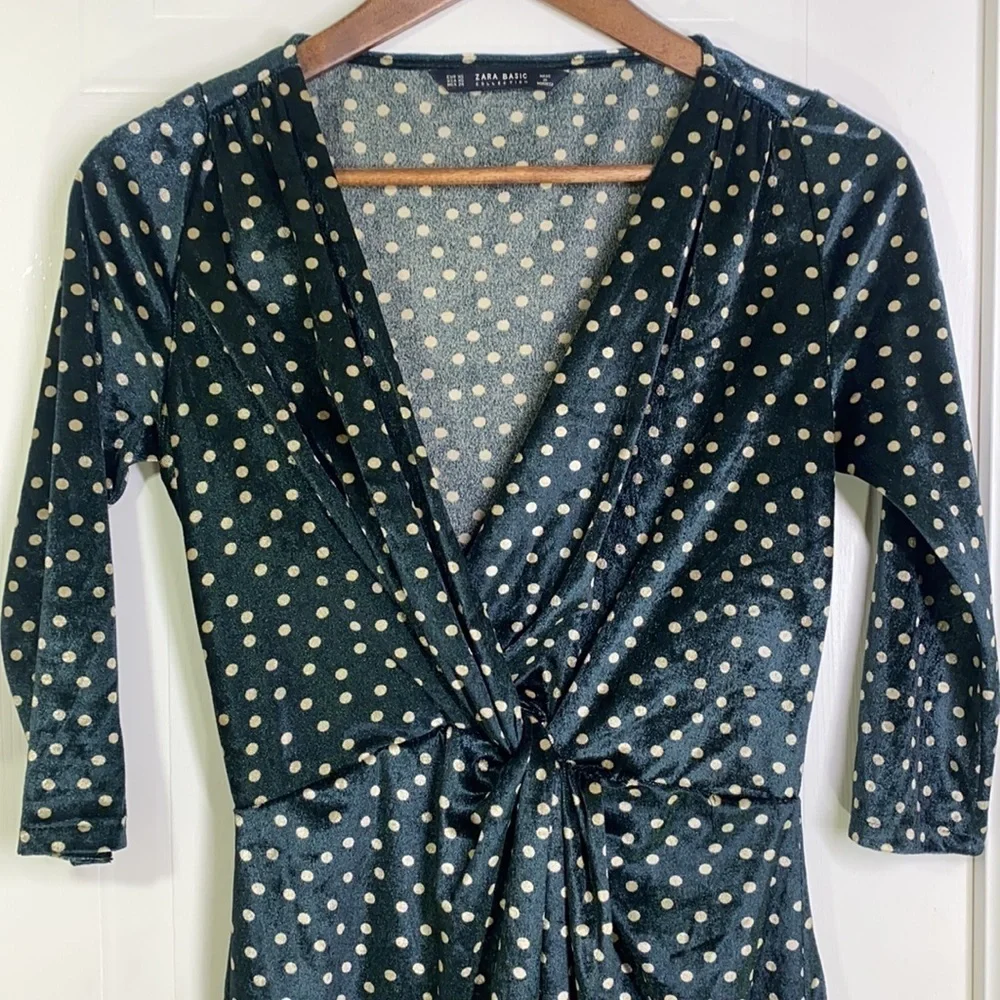 Zara - Green & Creme Dot Twisted Dress Size XS